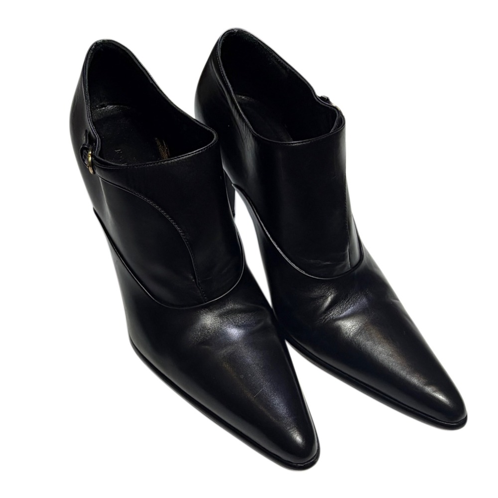 Quiet Luxury Ralph Lauren Black Leather Pointed Toe Buckle Booties 8.5